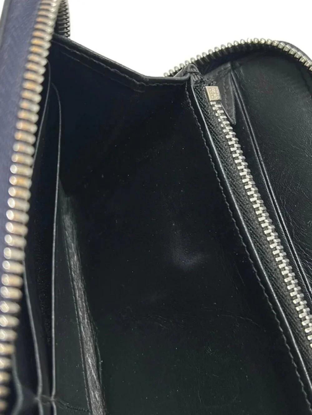 LOEWE Zip Around Wallet Stars Navy Cream Leather Long Wallet